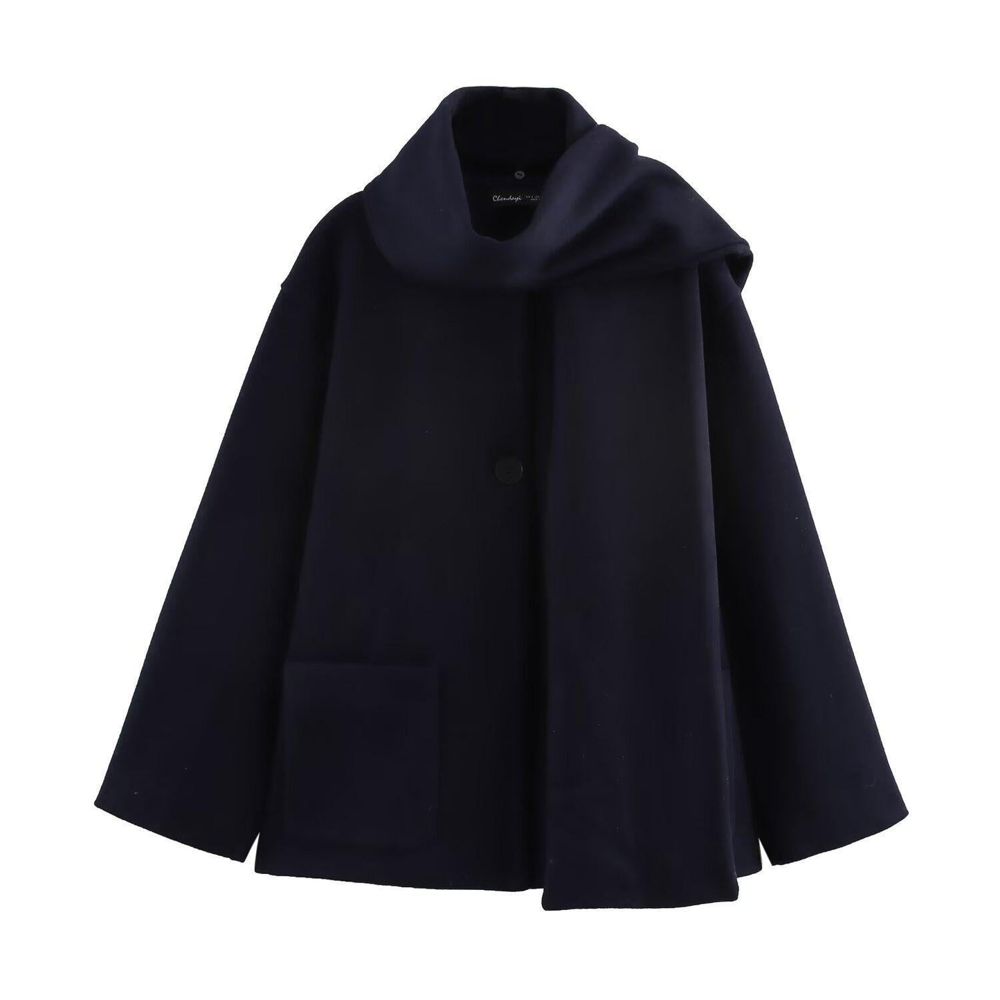 Women's Textured Scarf Collar Overcoat
