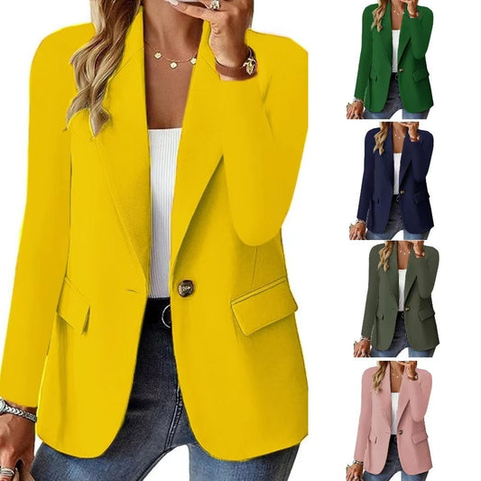 Women's Solid Color Blazer Jacket - Long Sleeve