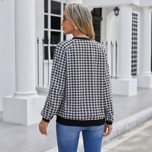 Women's Plaid Pullover Long Sleeve Sweater