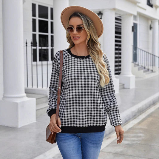 Women's Plaid Pullover Long Sleeve Sweater