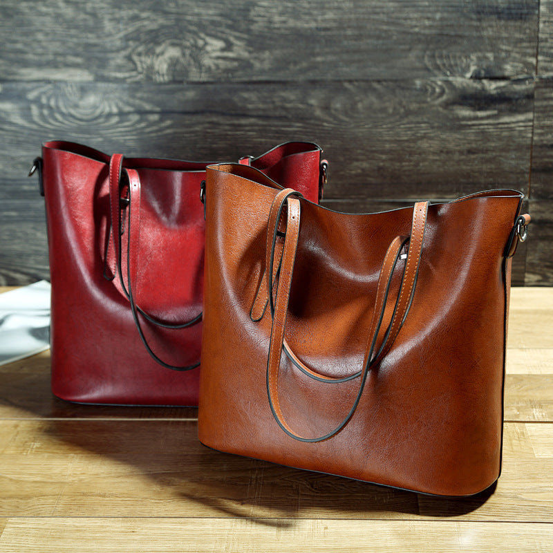 Women's Leather Messenger Tote Bag