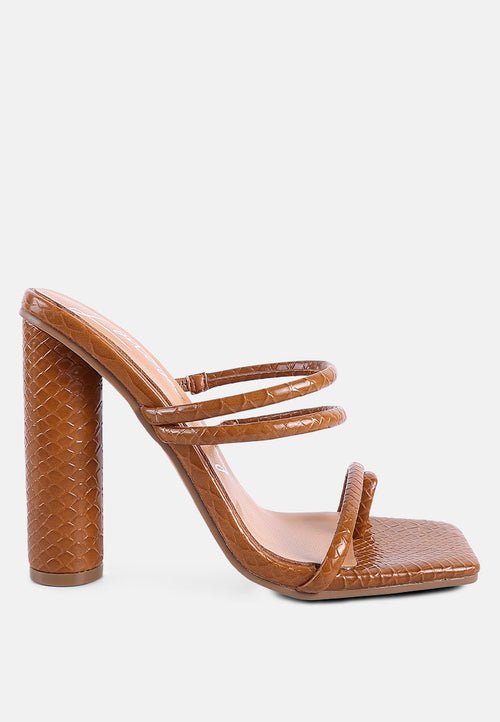 Dandelion Croc Patent Block Heel Sandals - Square Toe with Elastic Straps - Style Queenz