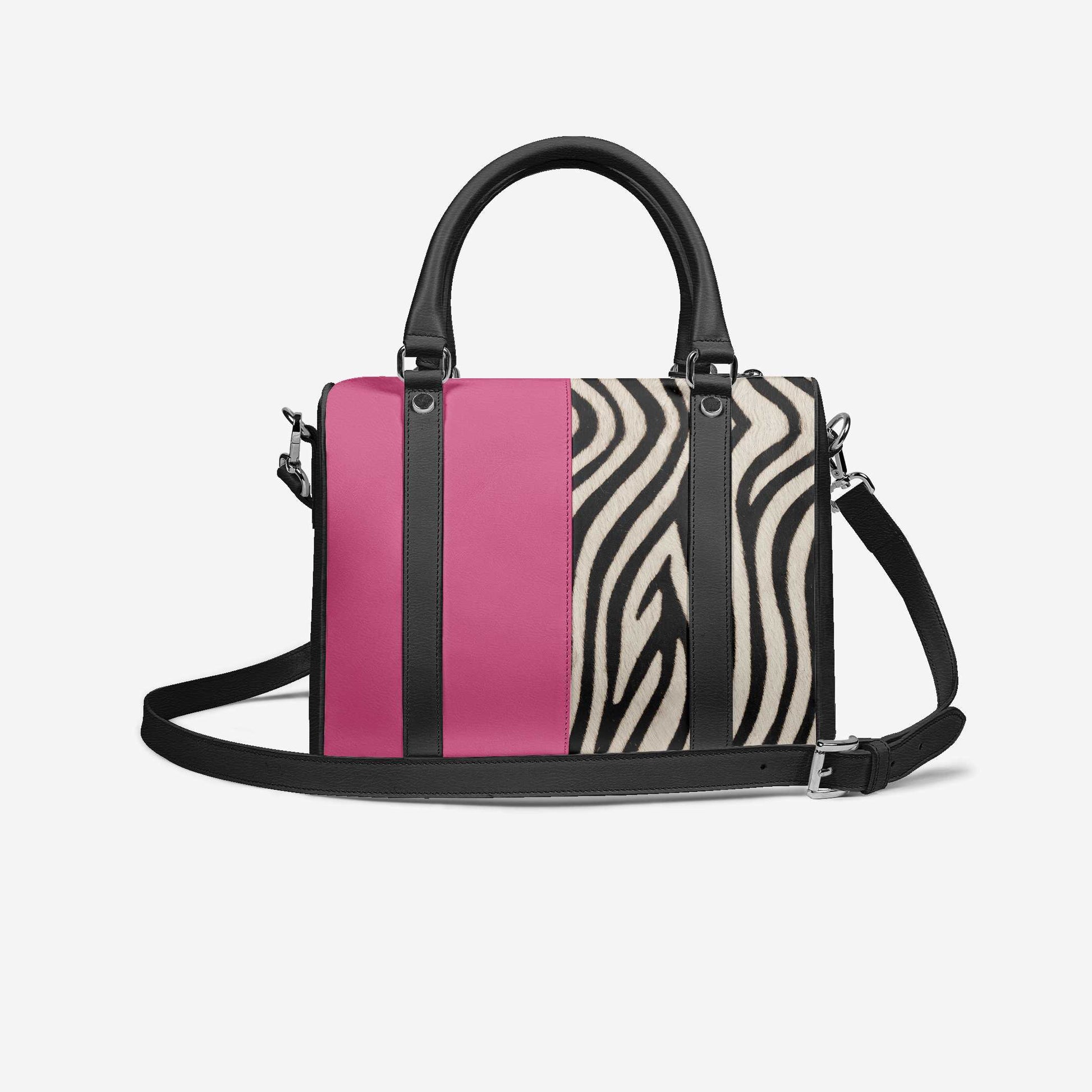 Handbag with pink and zebra pattern on a white background