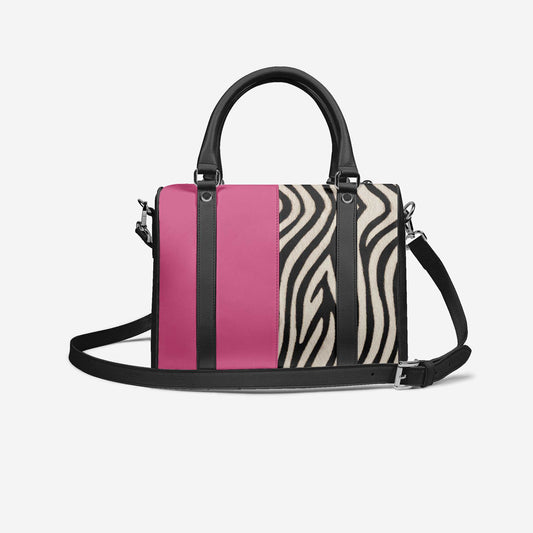 Handbag with pink and zebra pattern on a white background