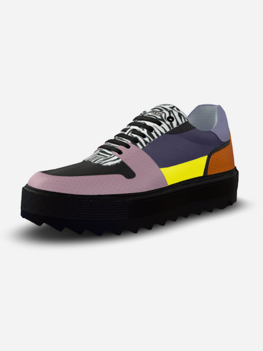 Multicolored sneaker with zebra pattern on a white background