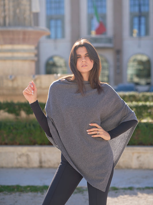Luxury Women's Asymmetric Cape - Merino Wool Cashmere Silk