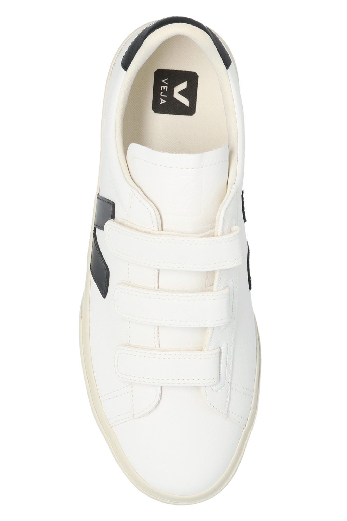 White sneaker with black accents on a white background