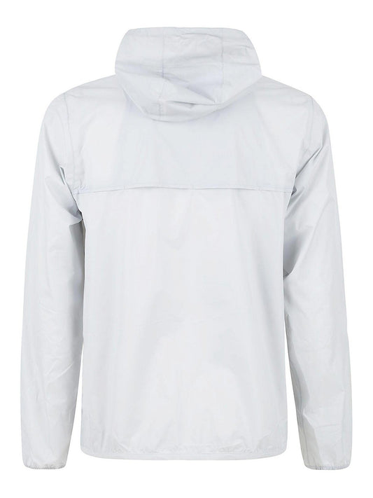 Light gray jacket with a hood on a white background