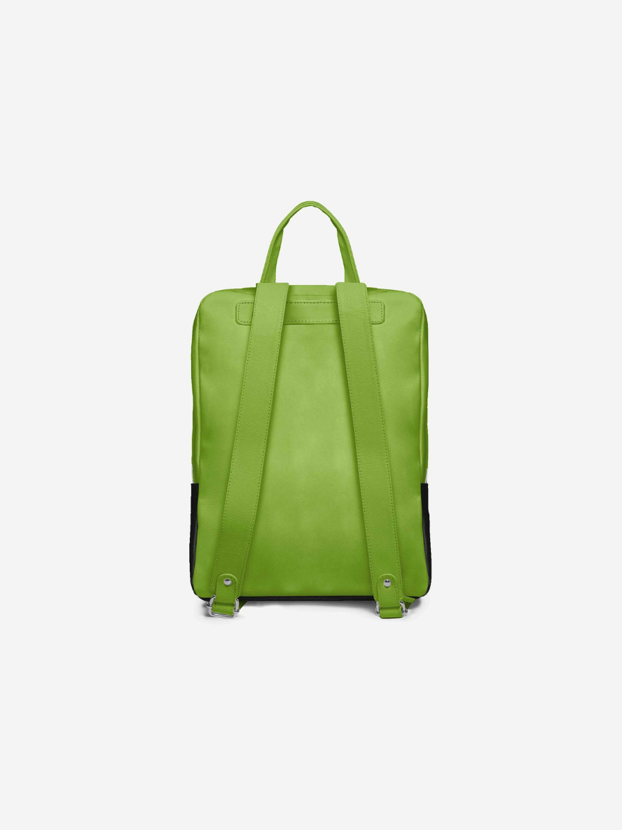 Green backpack on a white background