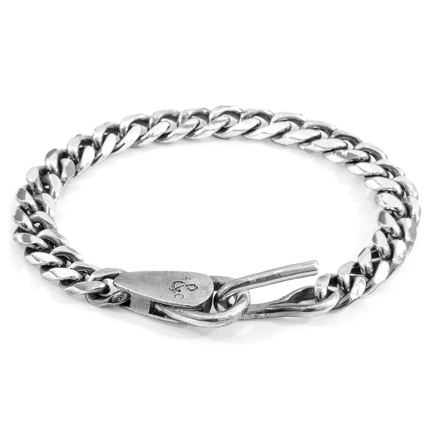 Silver chain bracelet on a white background