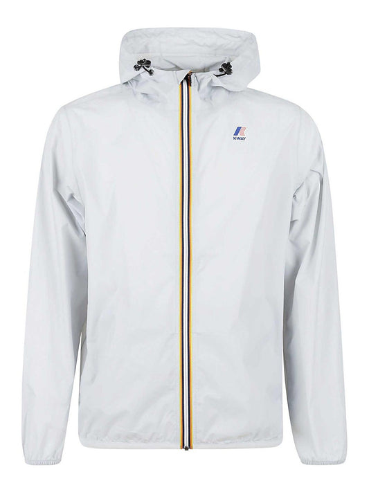 White jacket with a brand logo on a white background