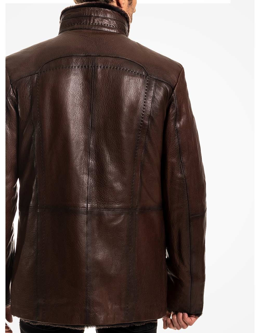 Brown leather jacket on a white background