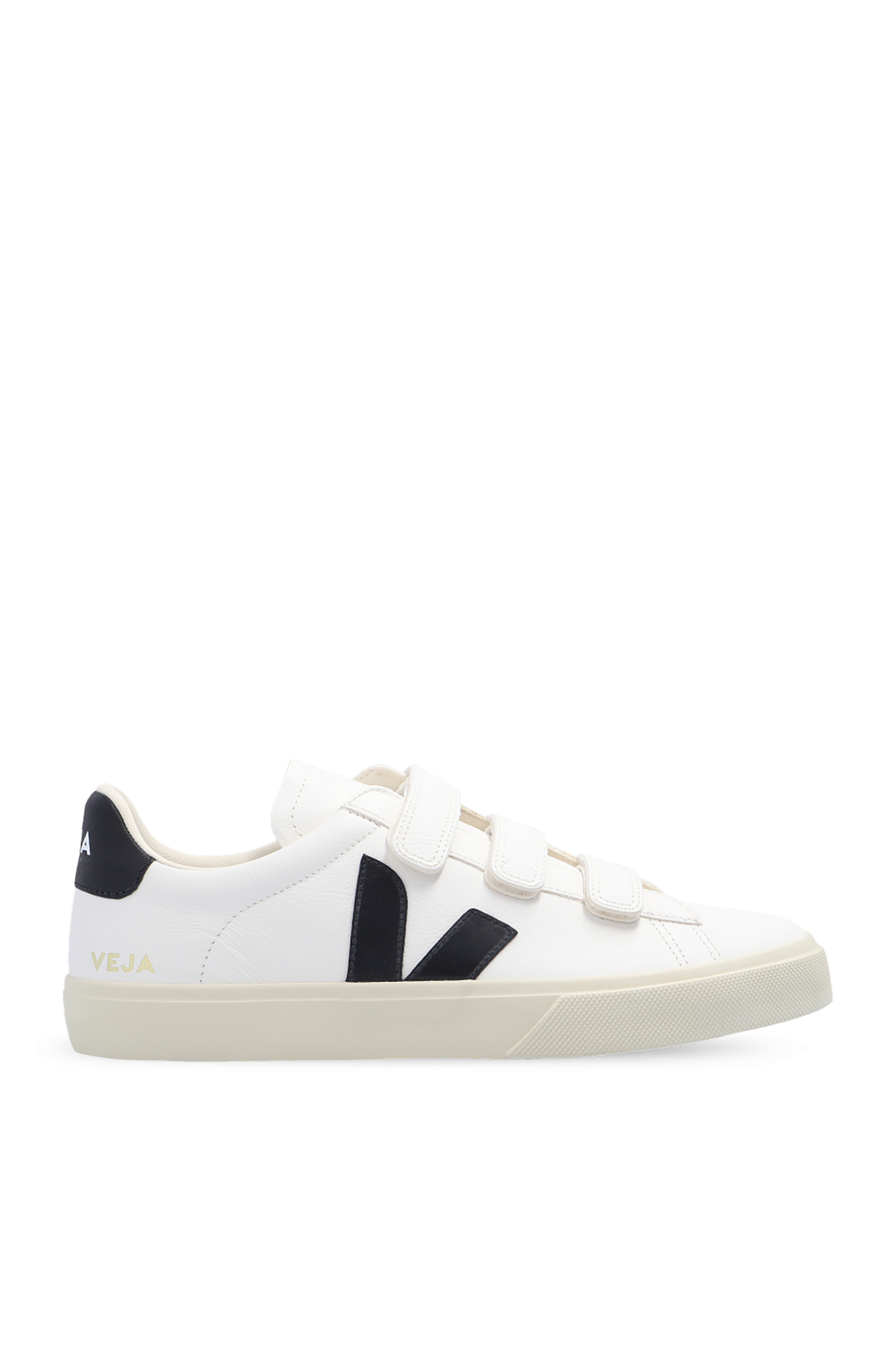 White sneaker with black accents on a white background