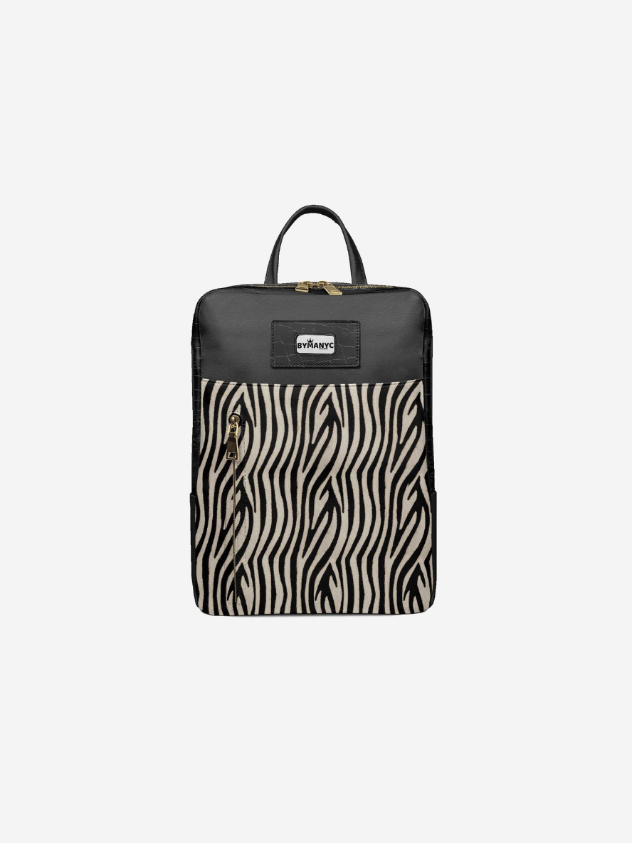 Backpack with zebra pattern on a white background