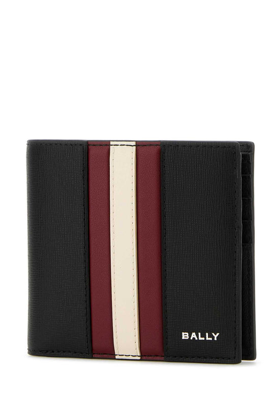 Black wallet with red and white stripes featuring Bally branding on a white background