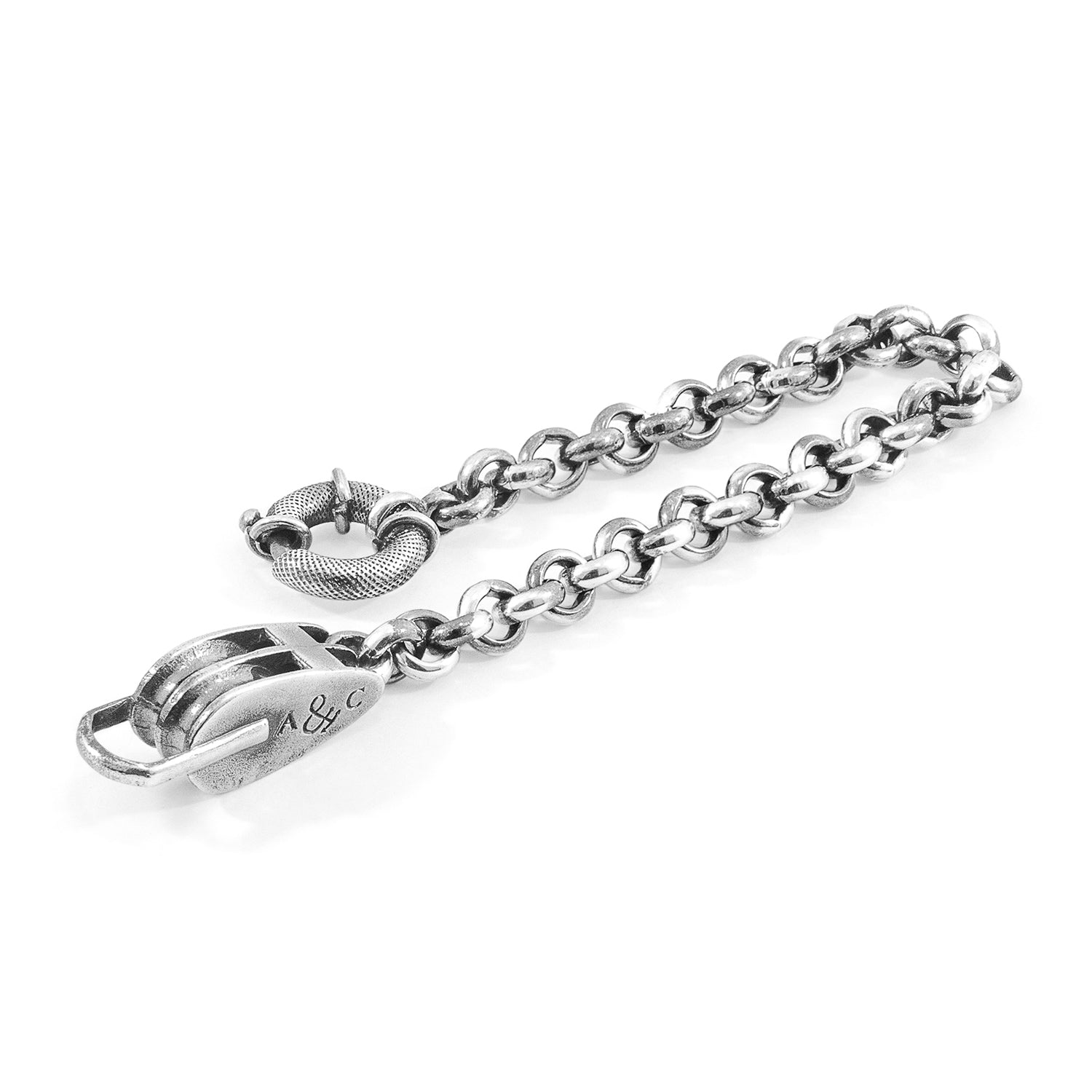 Silver chain with clasp on a white background