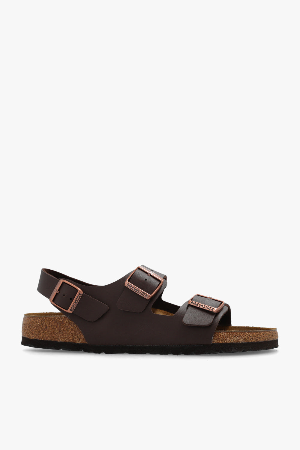 Brown sandal with cork sole on a white background