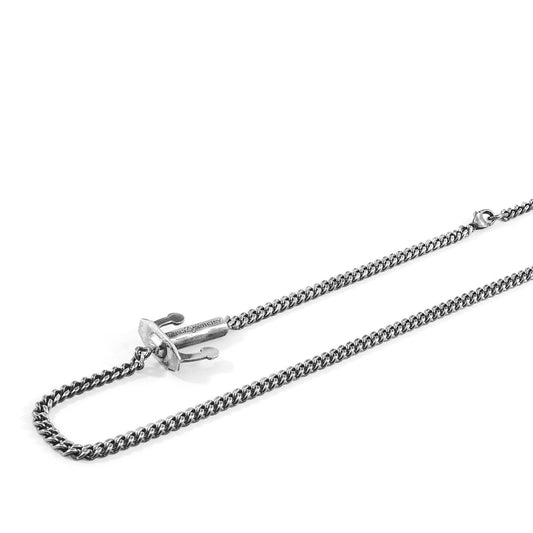 Silver chain necklace on a white background