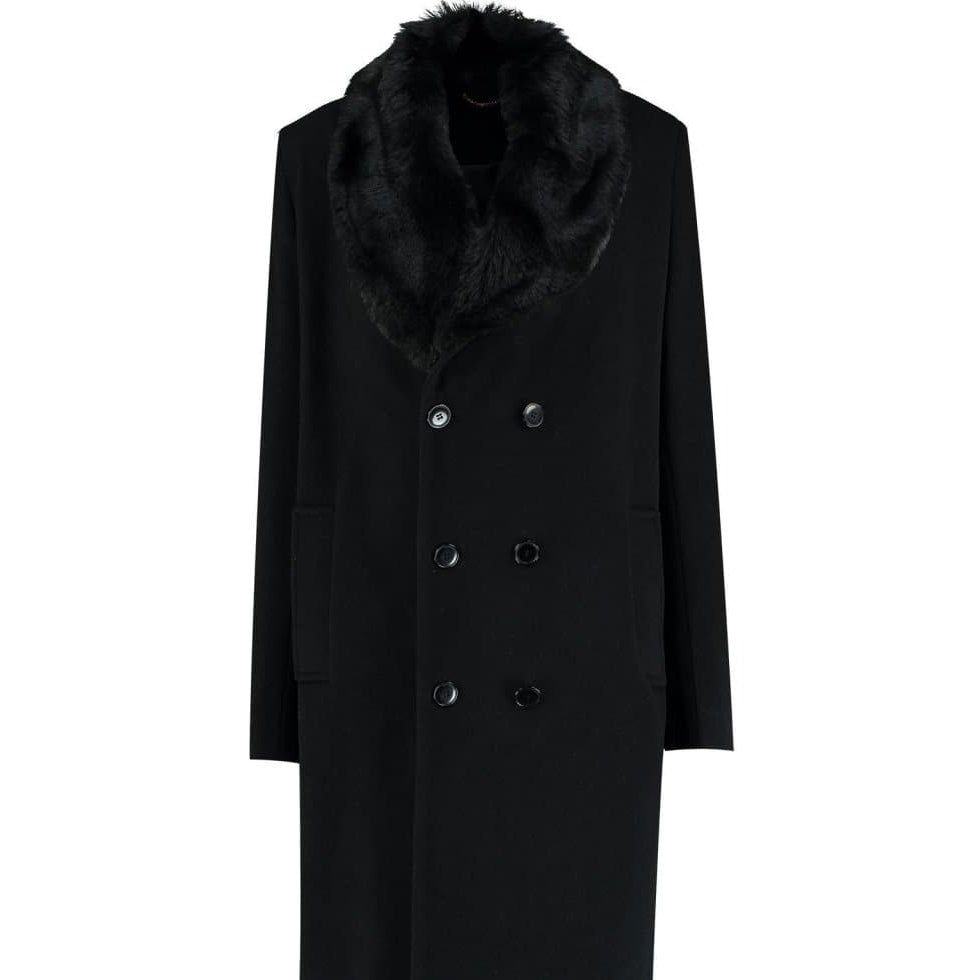 Black coat with fur collar on a white background