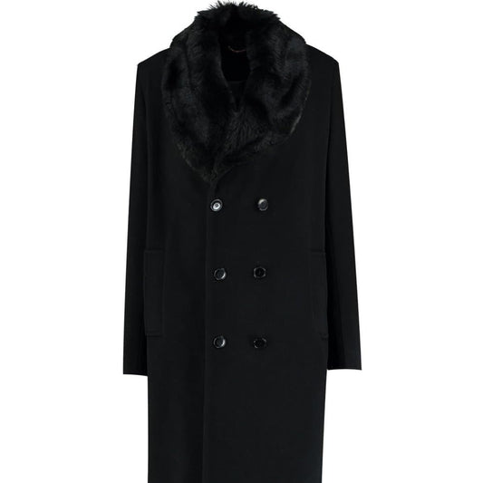 Black coat with fur collar on a white background