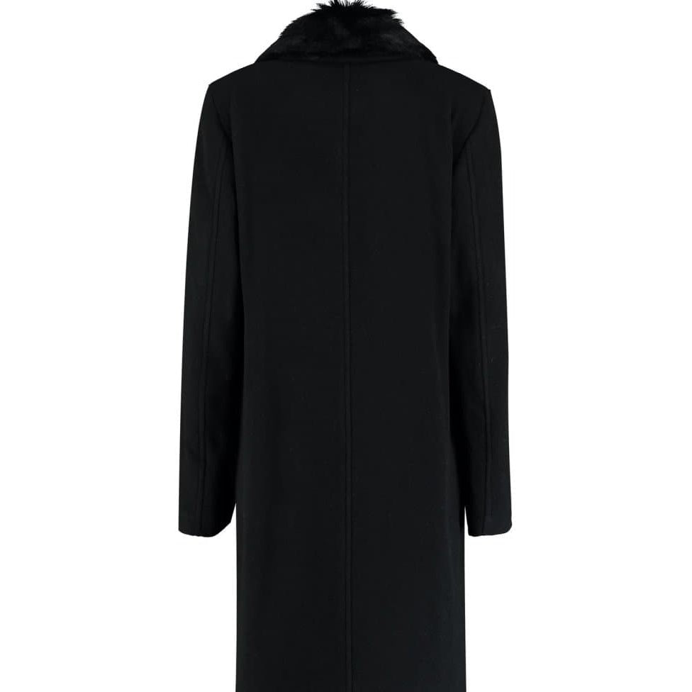 Black coat with fur hood on a white background