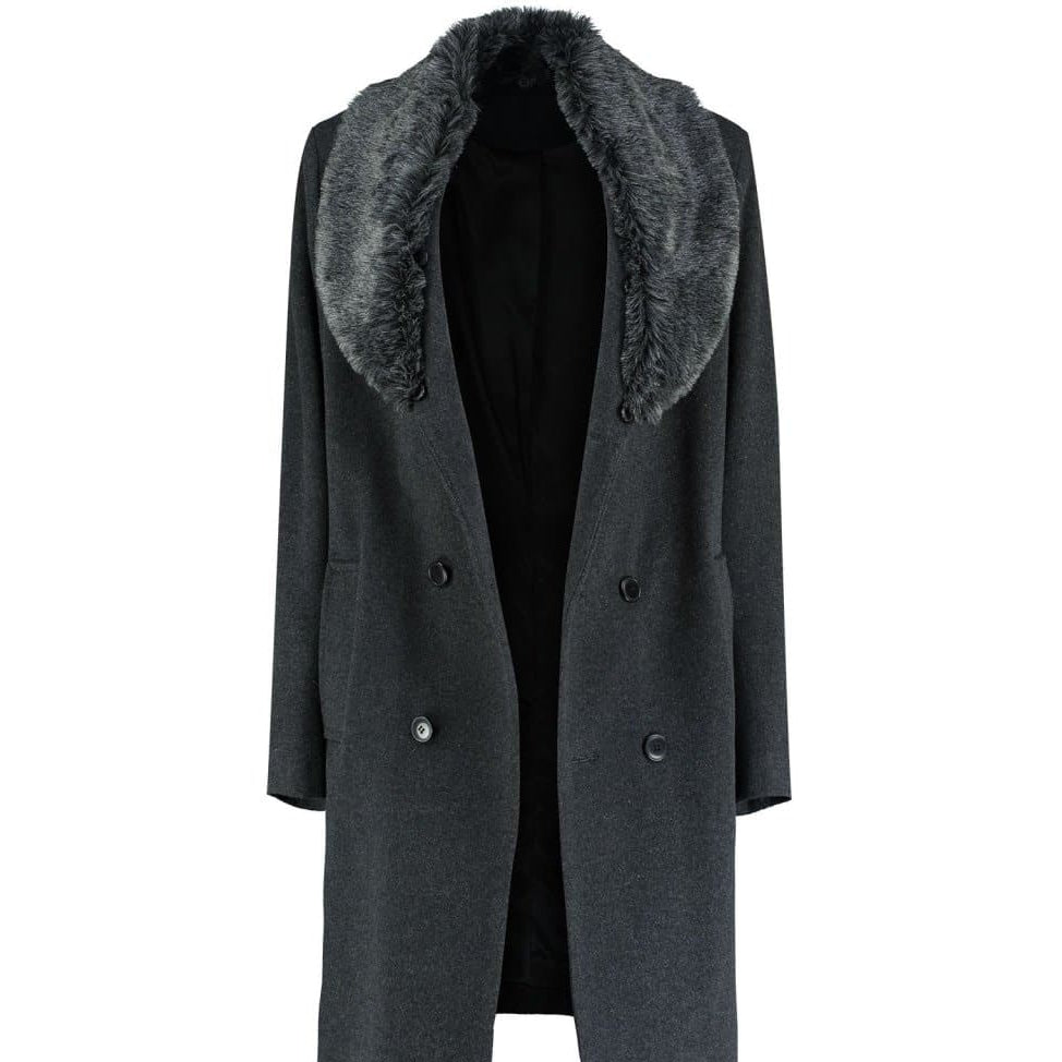 Gray coat with fur collar on a white background