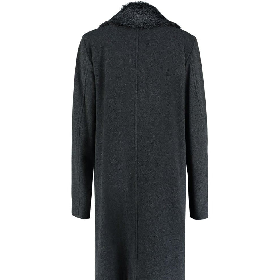 Dark gray coat with fur collar on a white background