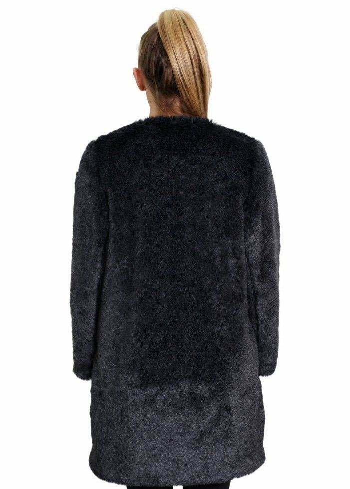 Person wearing a dark gray coat from behind on a white background