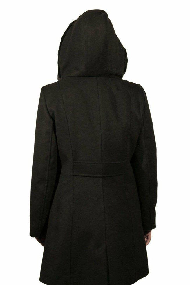 Black hooded coat on a white background