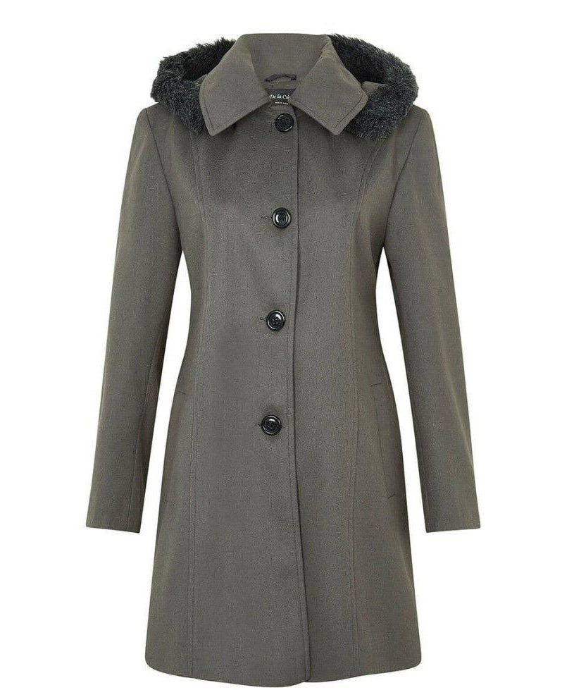 Gray coat with fur collar on a white background