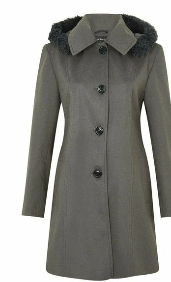 Gray coat with fur collar on a white background