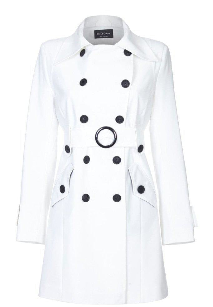 White coat with black buttons on a white background