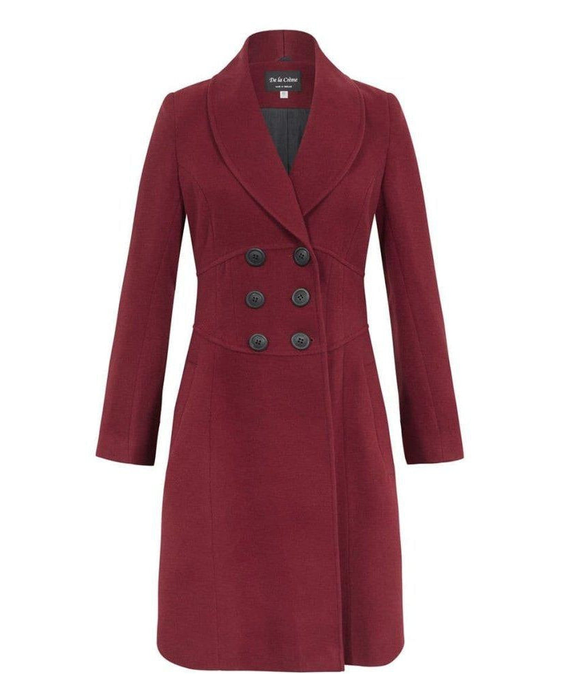 Red coat with black buttons on a white background