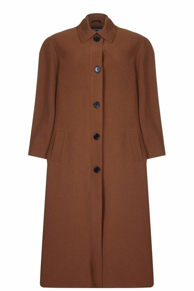 Brown coat with black buttons on a white background