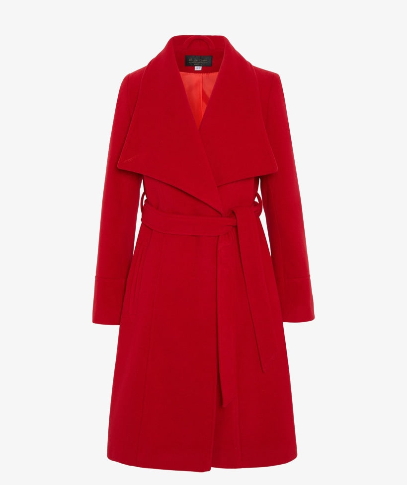 Red coat with a belt on a white background