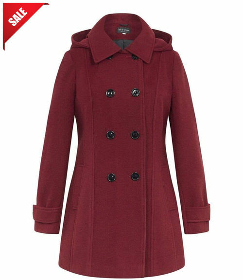 Red coat with black buttons on a white background