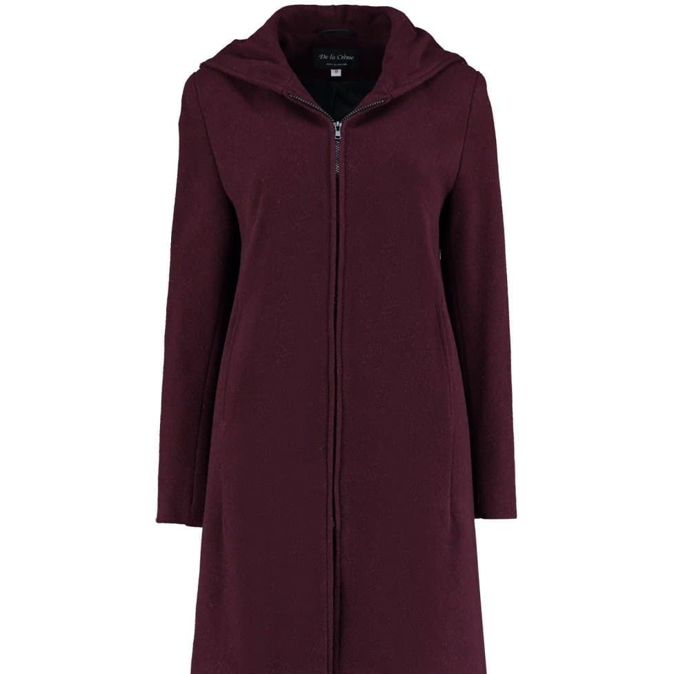 Maroon hooded coat on a white background