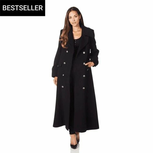 De La Creme Women's Wool Cashmere Double Breasted Maxi Coat - Military Style - Style Queenz
