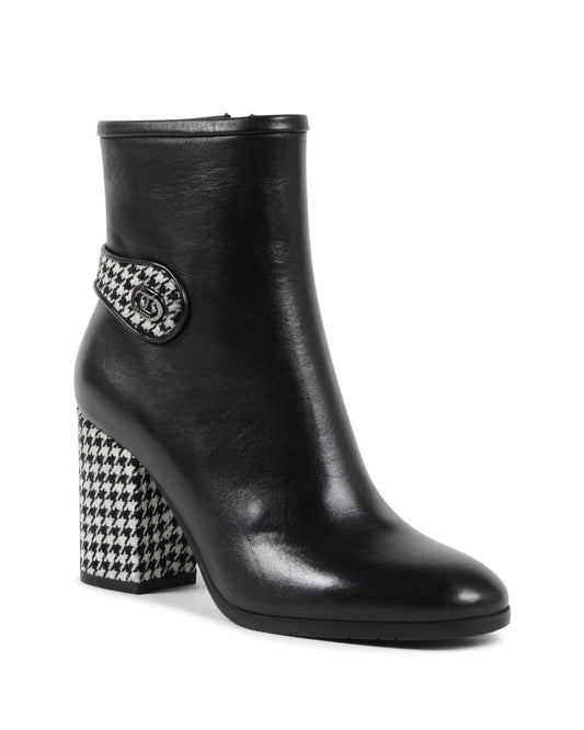 Dee Carion Ankle Boot Black - Italian Leather Bootie with Pied de Poule Detail - Style Queenz