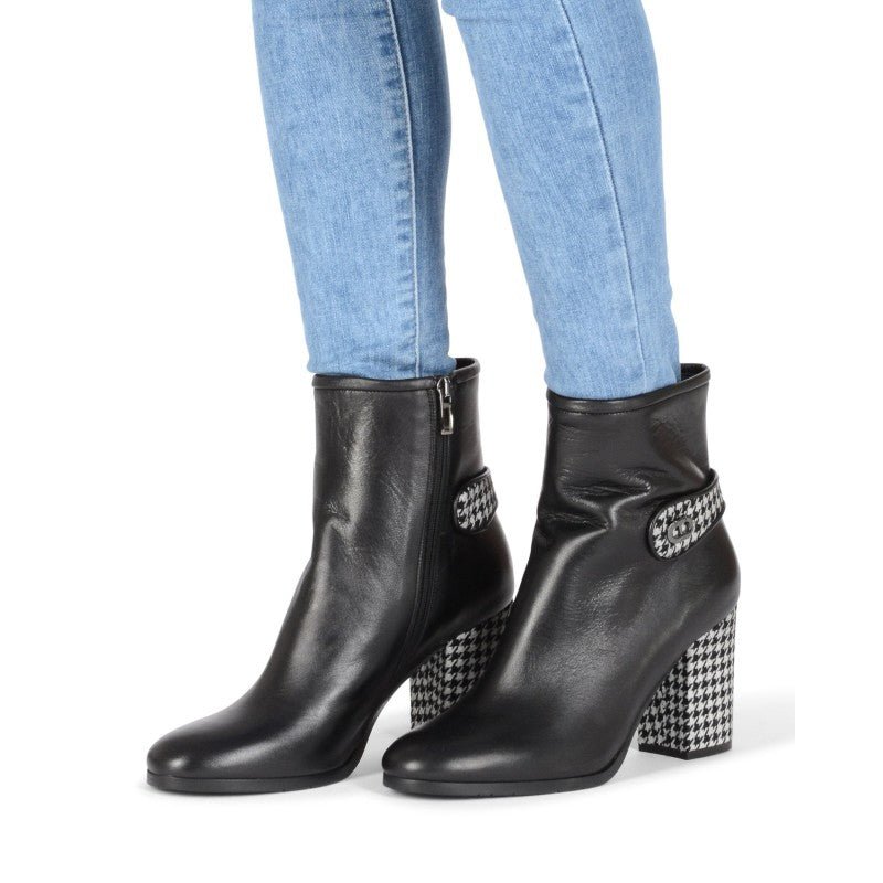 Dee Carion Ankle Boot Black - Italian Leather Bootie with Pied de Poule Detail - Style Queenz