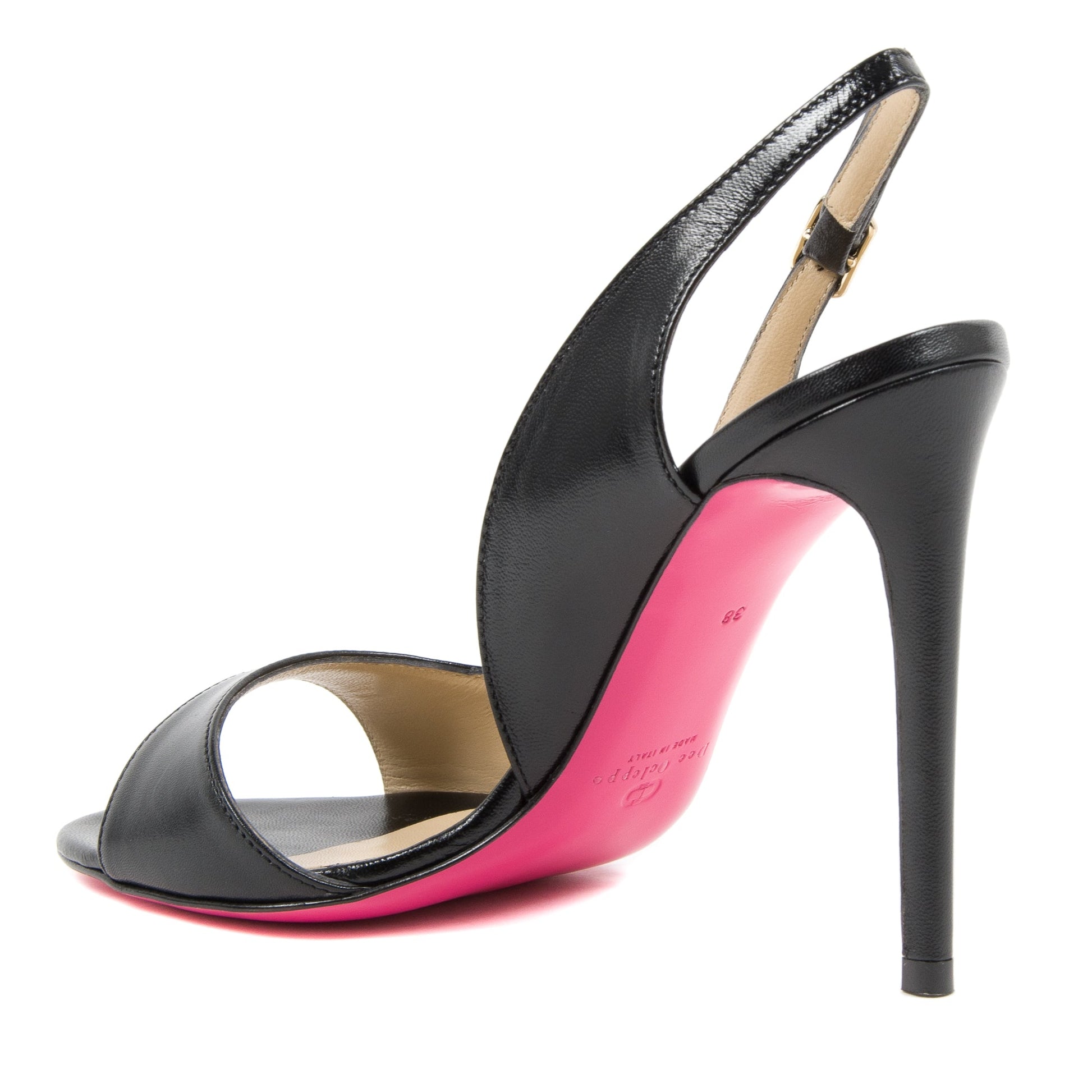 Dee Carion Mare Black Leather Sandals - Italian Designer Heels 10cm with Ankle Buckle - Style Queenz
