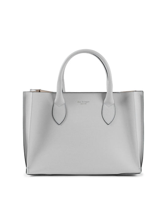 Dee Como Light Grey Leather Tote - Italian Designer Handbag with Removable Strap - Style Queenz