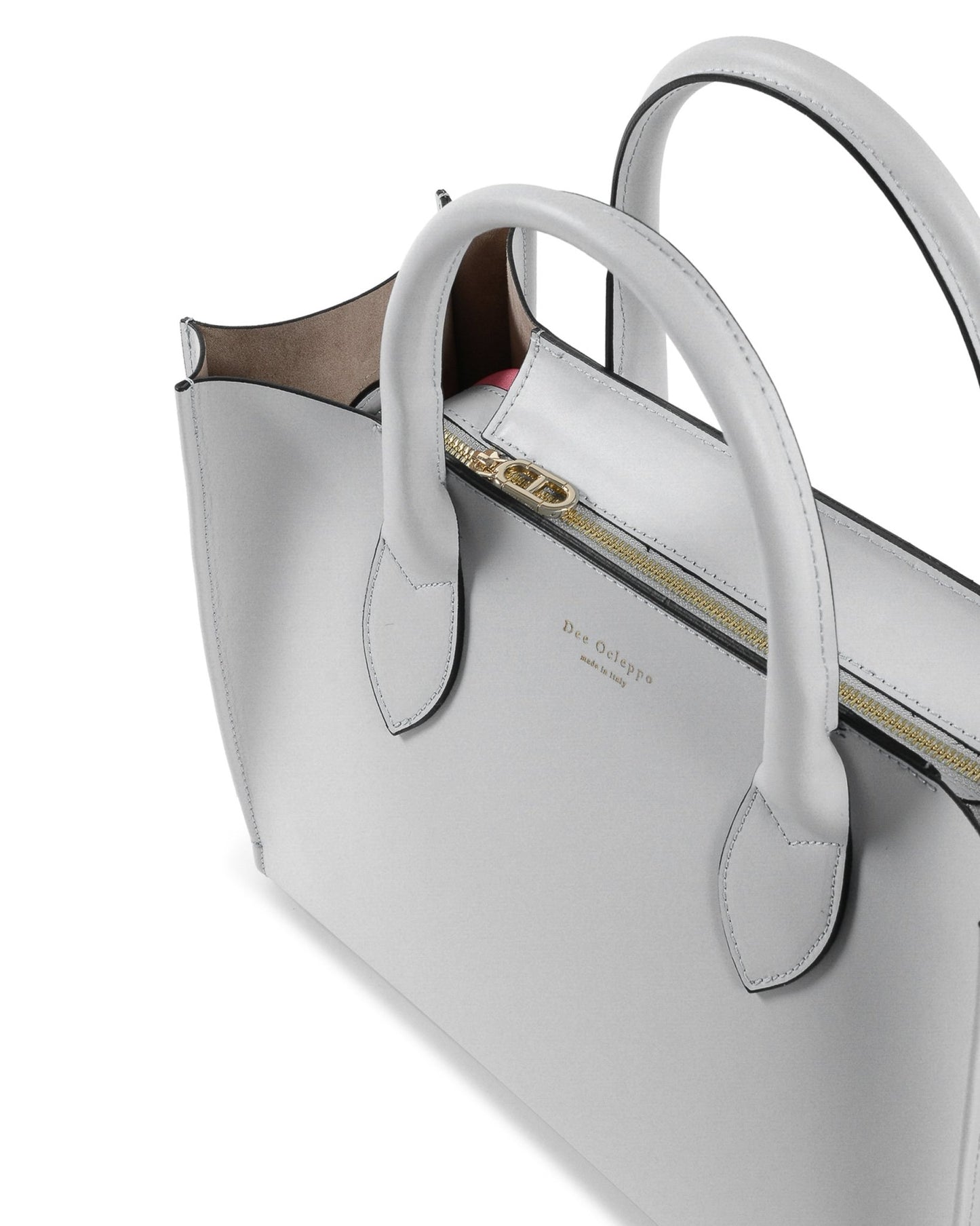 Dee Como Light Grey Leather Tote - Italian Designer Handbag with Removable Strap - Style Queenz