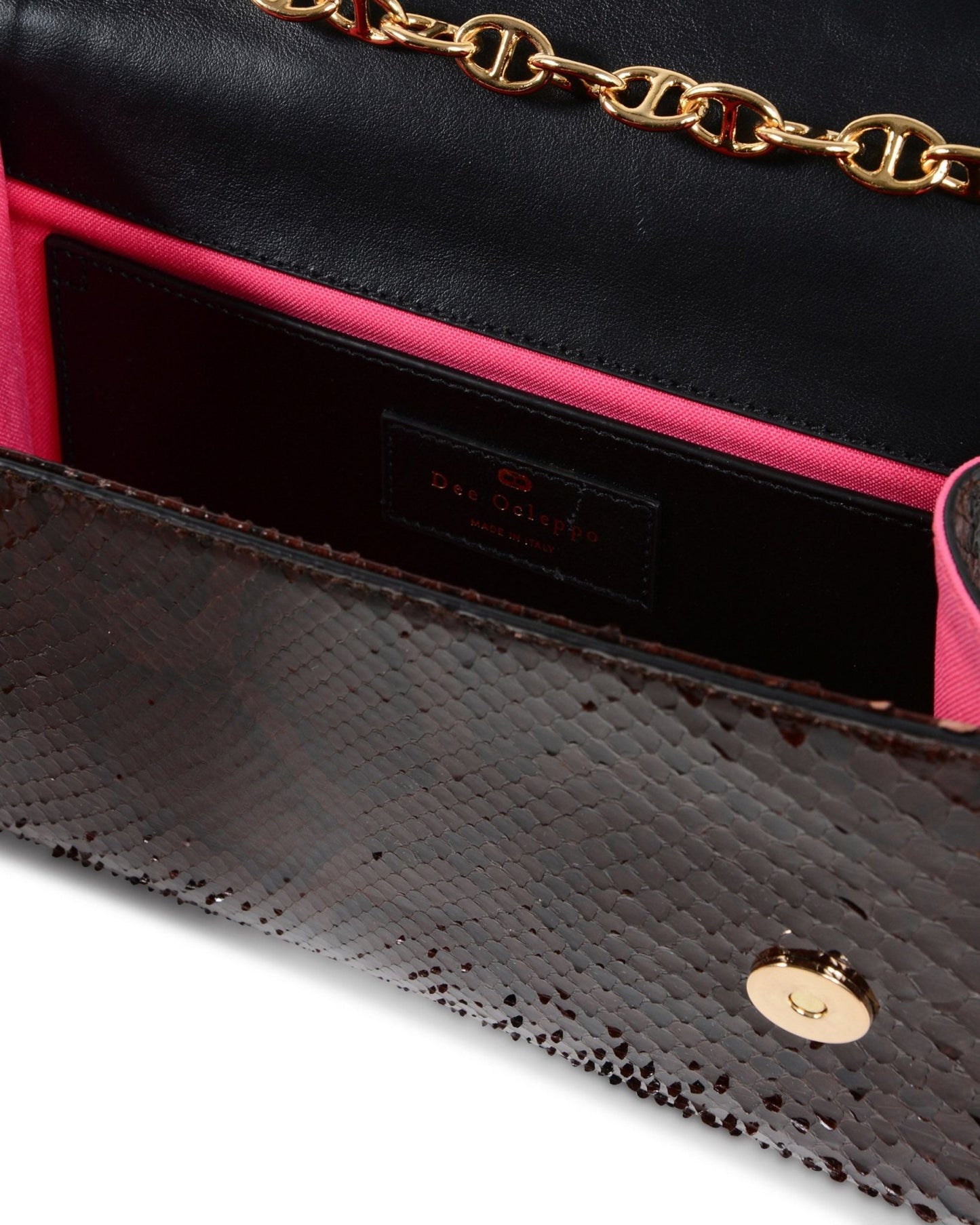 Dee Firenze Python Clutch - Italian Designer Luxury Handbag with Gold Chain - Style Queenz