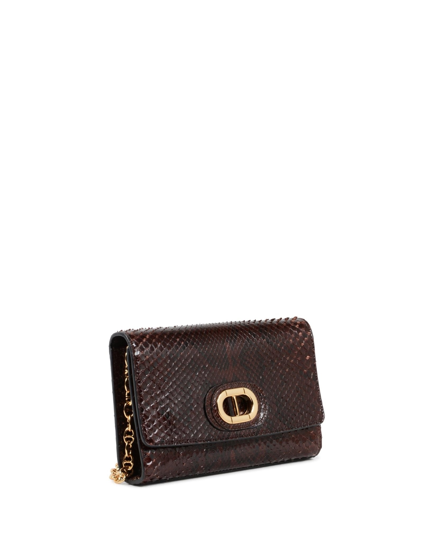 Dee Firenze Python Clutch - Italian Designer Luxury Handbag with Gold Chain - Style Queenz