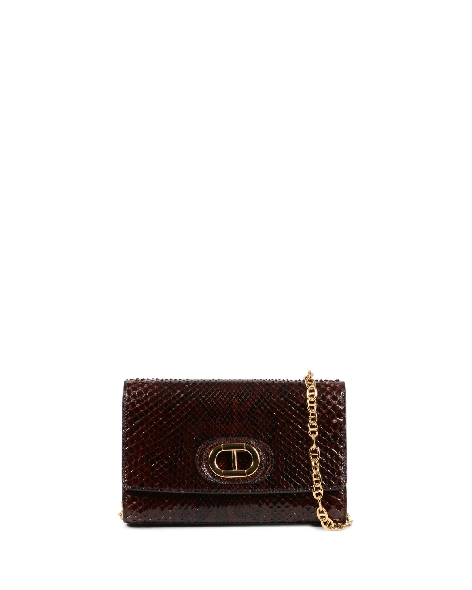 Dee Firenze Python Clutch - Italian Designer Luxury Handbag with Gold Chain - Style Queenz