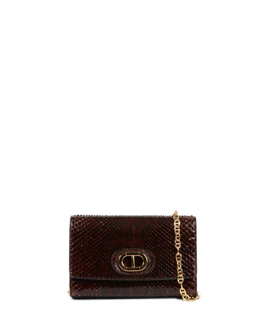 Dee Firenze Python Clutch - Italian Designer Luxury Handbag with Gold Chain - Style Queenz