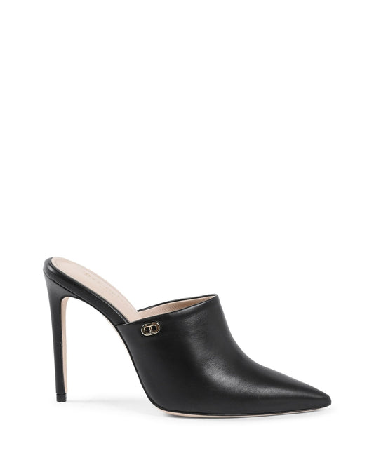 Dee Meet Me In The Middle Black Leather Mule - Italian Designer Heels 10.5cm - Style Queenz