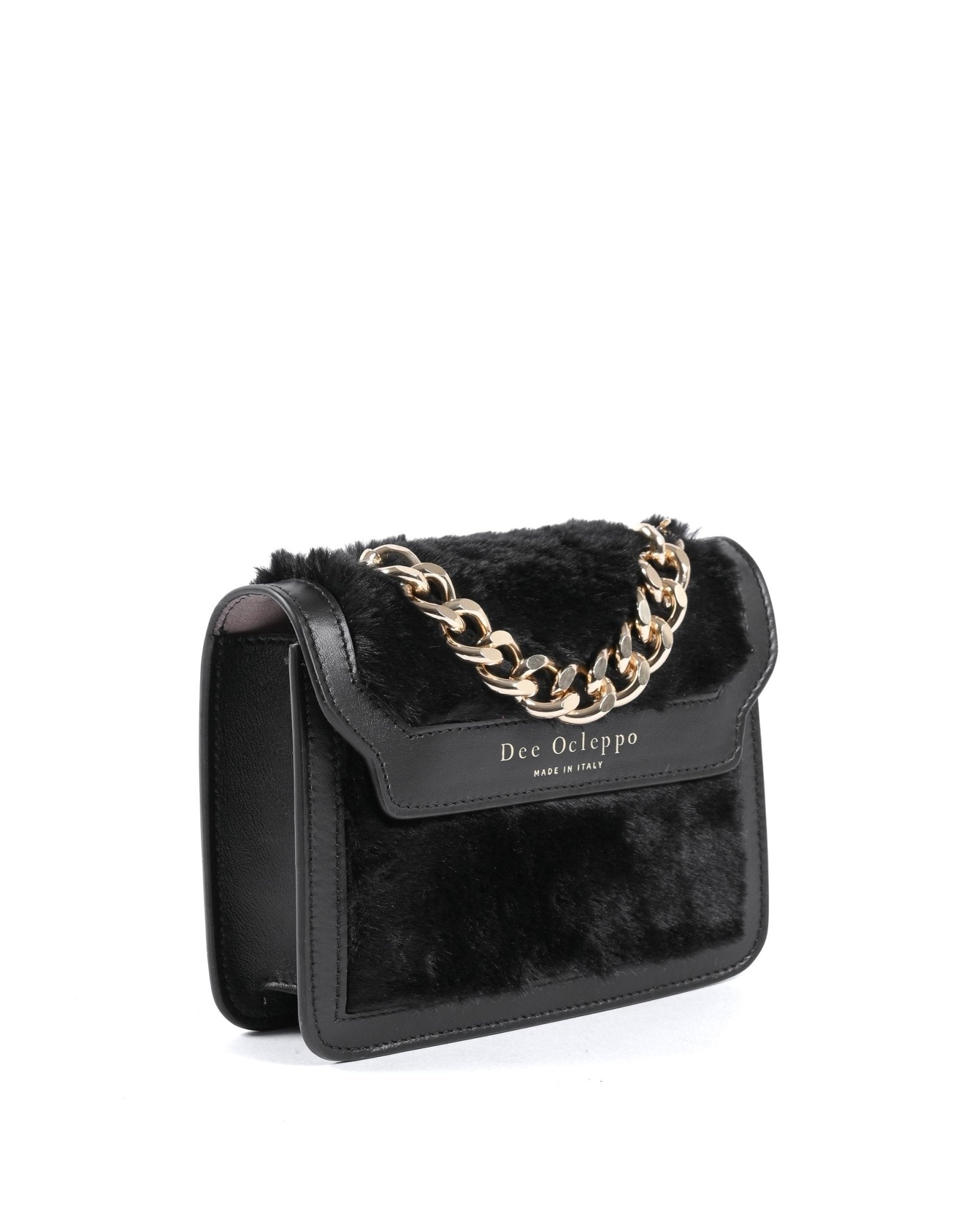Dee Ocleppo Alaska Small Black Calf Leather Tote with Faux Shearling Trim - Made in Italy - Style Queenz