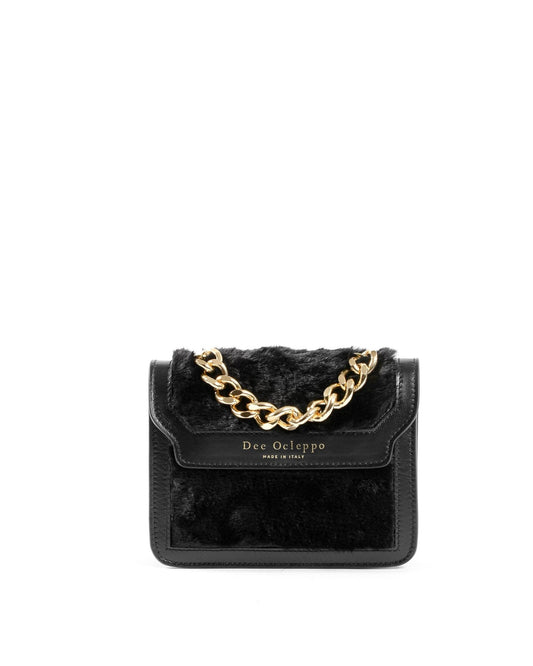 Dee Ocleppo Alaska Small Black Calf Leather Tote with Faux Shearling Trim - Made in Italy - Style Queenz